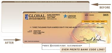 Print custom checks on blank security paper